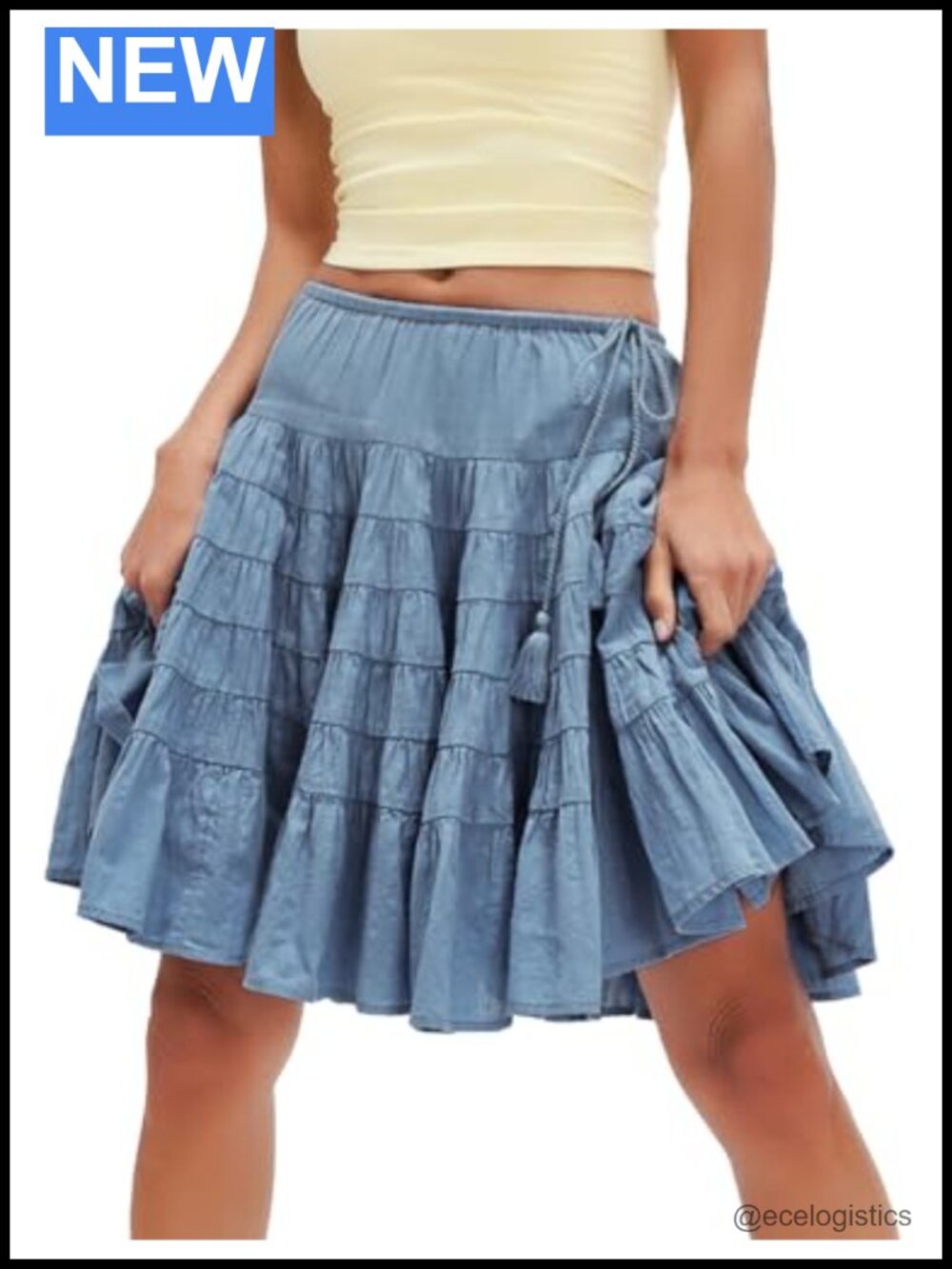 Women's 100% Cotton Boho Tiered Flowy Midi Skirt Summer Pleated
